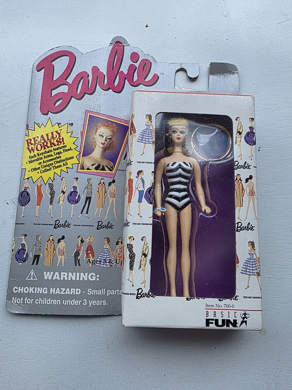 Key Chain Barbie  Doll with Black and White Striped Swimsuit